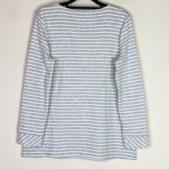 Talbots Grey Striped Notch Neck Top Women's Size Medium Petite - Picture 5 of 6